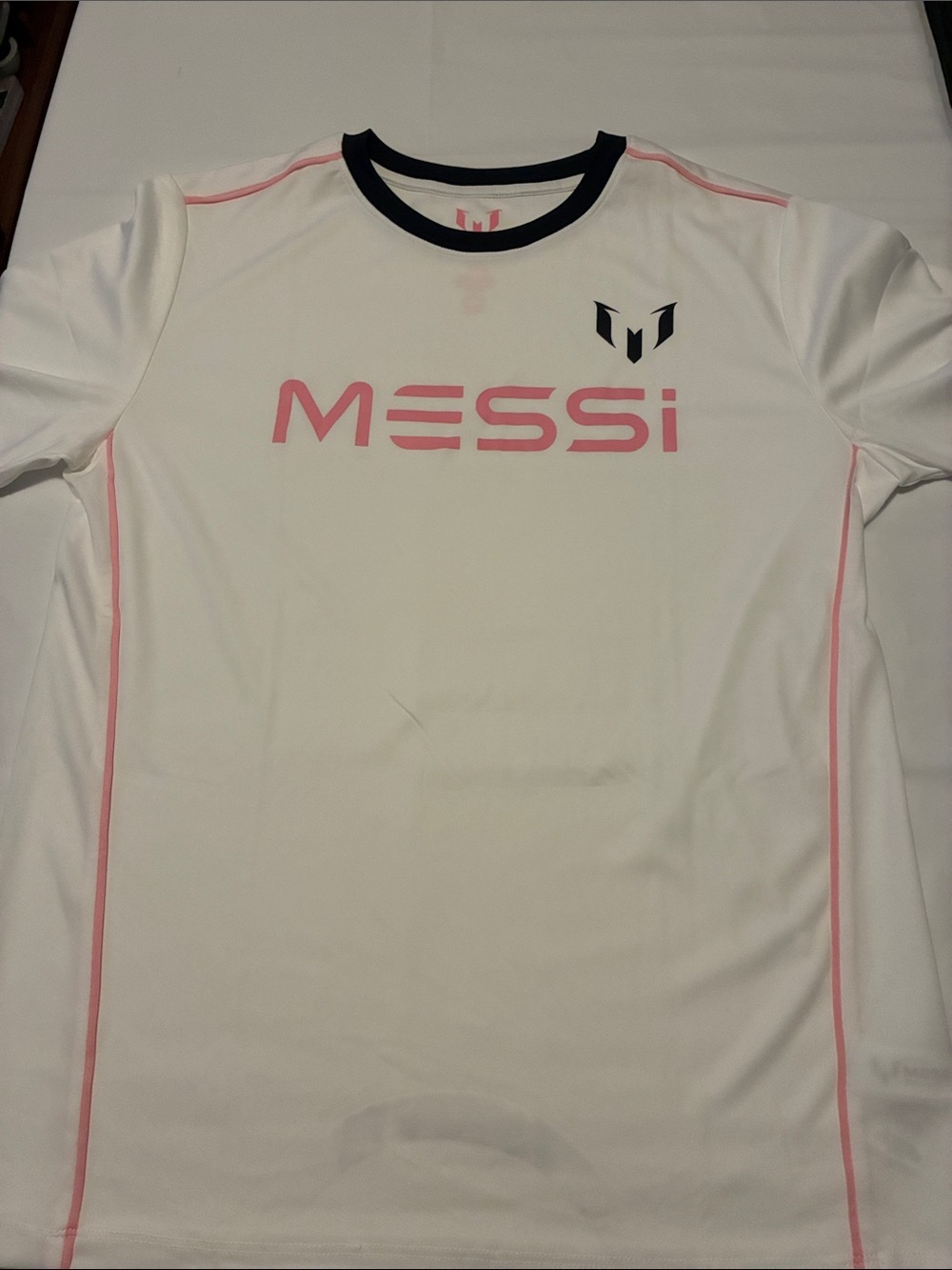 MESSI Kids' Soccer Short Sleeve Tee - White with Pink Accents